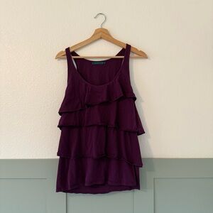 Velvet by Graham and Spencer Purple Tiered Ruffle Tank Top size Large